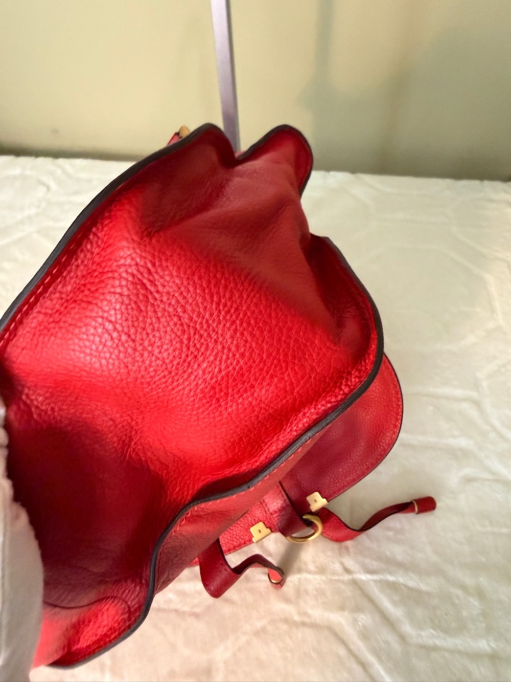 Chloe Red Pebbled Leather Medium Marcie Satchel with Gold Hardware - Picture 9 of 16